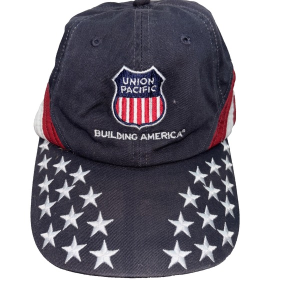Union Pacific Building America Hat Stars & Stripes USA Flag Adjustable Cap